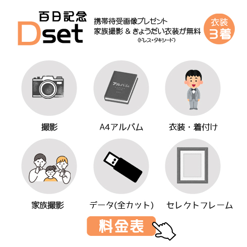 百日記念Dセットの69,300円の料金表画像