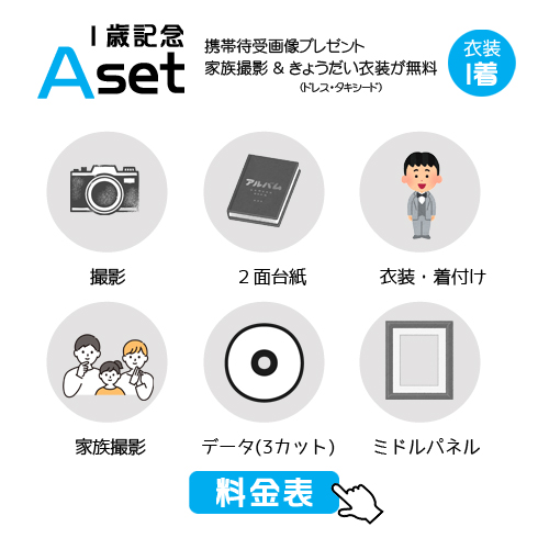  １歳誕生記念Aセットの27,500円の料金表画像 