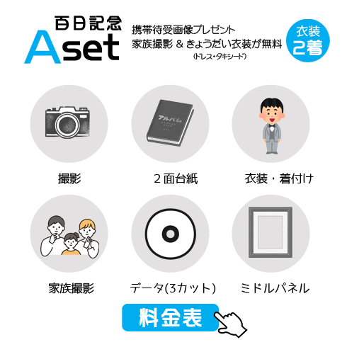百日記念Aセットの25,300円の料金表画像