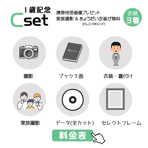  １歳誕生記念Cセットの49,500円の料金表画像 