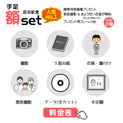 百日記念手足額セットの49,500円の料金表画像
